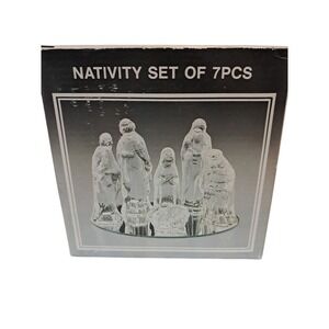 Nativity Scene Set Heavy Clear Crystal Glass w/ Mirror 7 Piece Christmas #33100